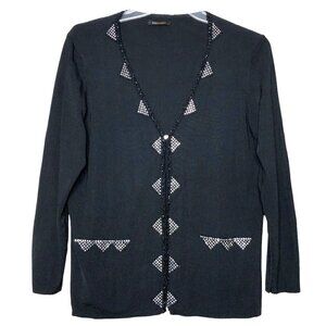 BCBGMAXAZRIA - Black V-Neck Cardigan w/ Rhinestone Trim Detail - Size XL